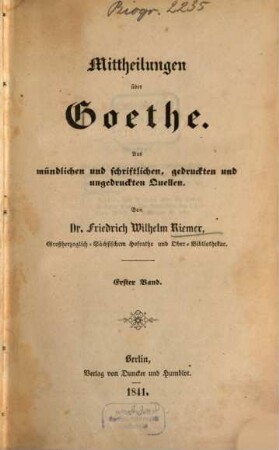 Mittheilungen über Goethe. 1