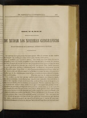 Dictamen sobre los Inconvenientes de Muda los Nombres Geograficos