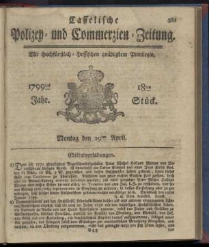 18tes Stueck, Montag den 29ten April 1799