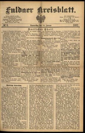 Ausgabe vom Donnerstag, den 14. Januar 1892.