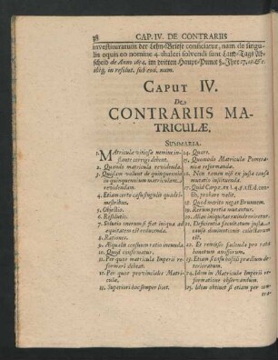 Caput IV. De Contrariis Matriculae.