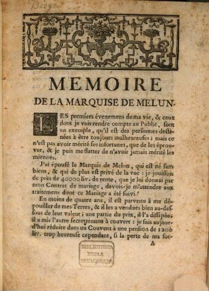 Memoire de la Marquise de Melun