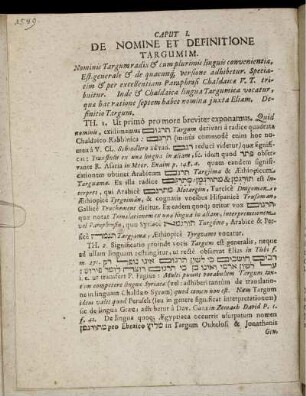 Caput I. De Nomine Et Definitione Targumim