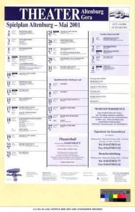Originaltitel: Theater Altenburg Gera Spielplan Altenburg - Mai 2001