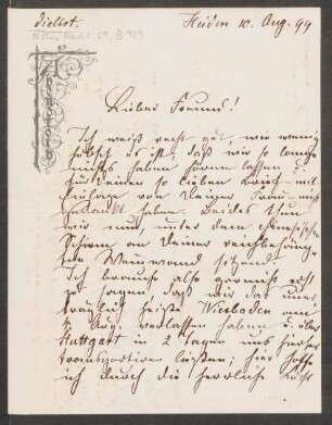 Briefdiktat an Friedrich Spitta : 10.08.1899