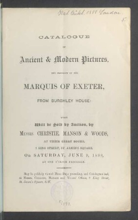 Pictures : Property of the Marquis of Exeter : 9.6.