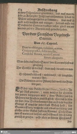 Von dem Cretischen Vogelnest-Saamen. Das 65. Capitel