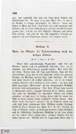 Beilage 3: Ueber das Wunder der Todtenerweckung durch den heiligen Fridolin