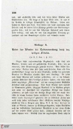 Beilage 3: Ueber das Wunder der Todtenerweckung durch den heiligen Fridolin