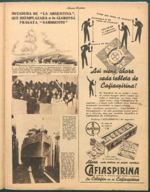 Botadura de "La Argentina", que reemplazara a la gloriosa fragata "Sarmiento" [Dibujo y fotografías]