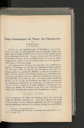Einige Bemerkungen zur Theorie der Flüssigkeiten.