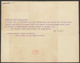 Brief an Ludwig Strecker  und B. Schott's Söhne : 23.11.1904