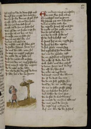 Jäger und Vogel im Baum, (Vom Jäger und der Nachtigall, Kapitel XCII nach Pfeiffer)