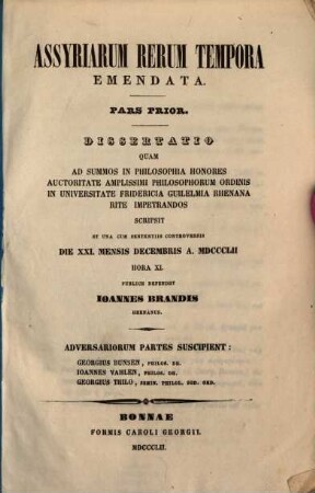 Assyriarum rerum tempora emendata, 1. Dissertatio