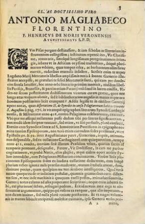 Ad Antonium Magliabecum, Florentinum V.C., In notas Ioannis Garnerij ad inscriptiones Epistolarum Synodalium XC & XCII inter Augustinianas, Censura F. Henrici de Noris Veronensis, Augustiniani ... : In notas Ioannis Garnerij ad inscriptiones Epistolarum Synodalium XC & XCII inter Augustinianas censura