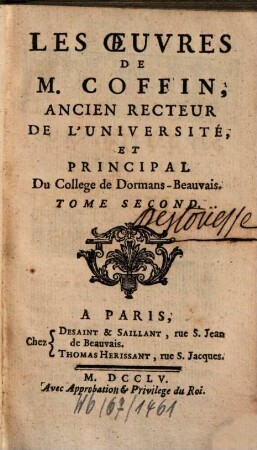 Les Oeuvres De M. Coffin, Ancien Recteur De L'Université, ..., 2