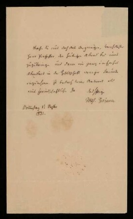 Brief von Wilhelm Grimm an Ludwig Döderlein