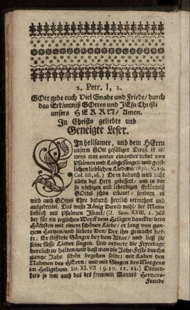 In Christo geliebte und Geneigte Leser.