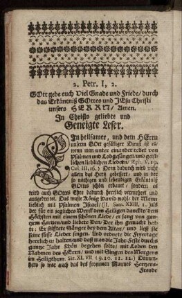 In Christo geliebte und Geneigte Leser.