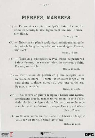 Pierres, Marbres (Nr. 129-144)