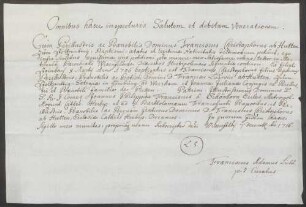Taufzeugnis des Franz Christoph von Hutten zum Stolzenberg (8. März 1706).