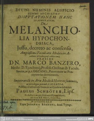 De melancholia hypochondriaca