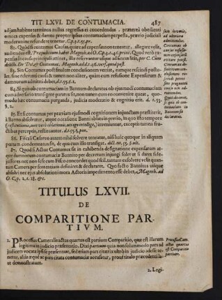 Titulus LXVII. De Comparitione Partivm.