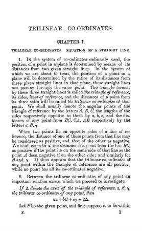 Chapter I. Trilinear Co-Ordinates, Equation of a Straight line.