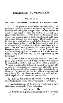 Chapter I. Trilinear Co-Ordinates, Equation of a Straight line.
