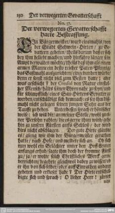 No. 37. Der verwegerten Gevatterschafft harte Bestraffung