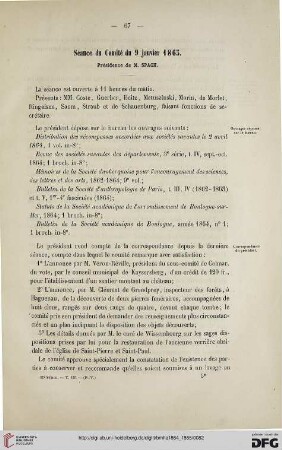 Séance du Comité du 9 janvier 1865