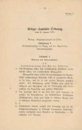 Beilage 8. Kriegs-Sanitäts-Ordnung vom 10. Januar 1878