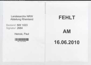 Entnazifizierung Paul Heinze , geb. 28.05.1896 ()