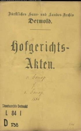 von Donop, Joh. Moritz zu Lüdershof und Johann Moritz von Donop zu Donop gegen (die) Hasebecker - Schafhude
