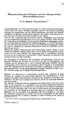 Mikropulsationen des Erdstroms und der erdmagnetischen Horizontalkomponenten