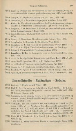 Sciences naturelles. - Mathématiques. - Médicales
