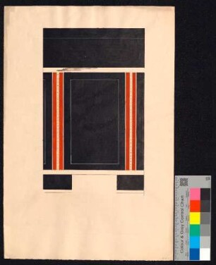 Wanddekoration in schwarz und rot im Stil pompejanischer Wandmalereien