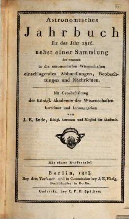 Astronomisches Jahrbuch, 1816 (1813)