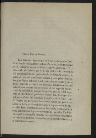 [Einleitung] Señor Juez de seccion...
