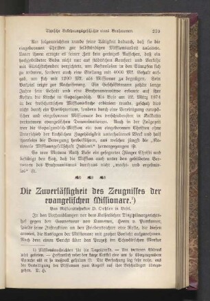 Die Zuverlässigkeit des Zeugnisses der evangelischen Missionare Oehler