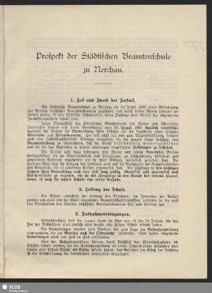 Prospekt der Städtischen Beamtenschule zu Nerchau