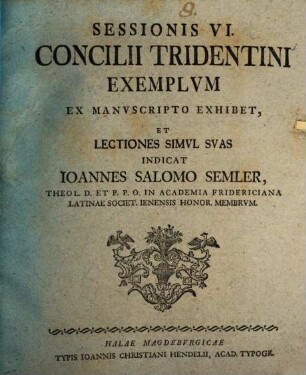 Sessionis VI. Concilii Tridentini exemplum