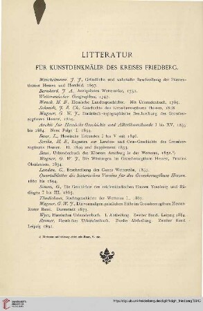 Litteratur für Kunstdenkmäler des Kreises Friedberg