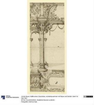 Hälfte eines Glasbildes, Architekturrahmen mit Säule und Gebälk