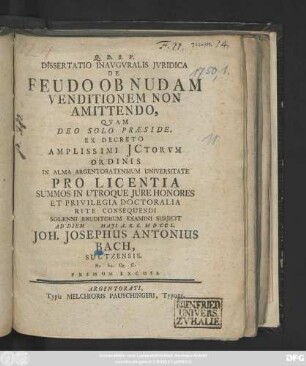 Dissertatio Inavgvralis Jvridica De Feudo Ob Nudam Venditionem Non Amittendo