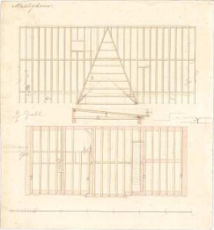 Reiffenstuel, Michael; Hintergebäude Graf Maldeghem - Balkenlage (Grundriss, Ansicht, Schnitt)