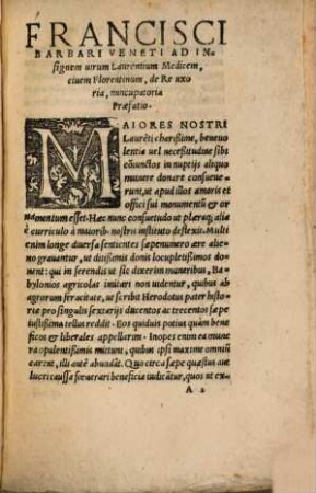Francisci Barbari Patricii Veneti, Oratorisq[ue] clarißimi de Re Vxoria libri Duo