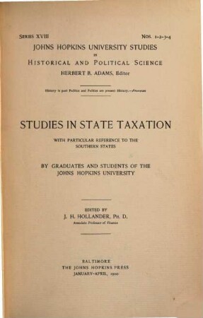Studies in state taxation with particular reference to the Southern States