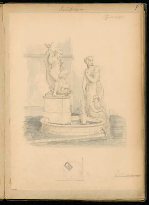Laufbrunnen, Berlin Monatskonkurrenz April 1855: Grundriss, perspektivische Ansicht