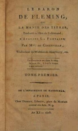 Le baron de Fleming, ou la manie des titres, 1